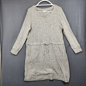 Soft Surroundings Easy Living Drawstring Waist Dress Petite Medium Grey Pockets